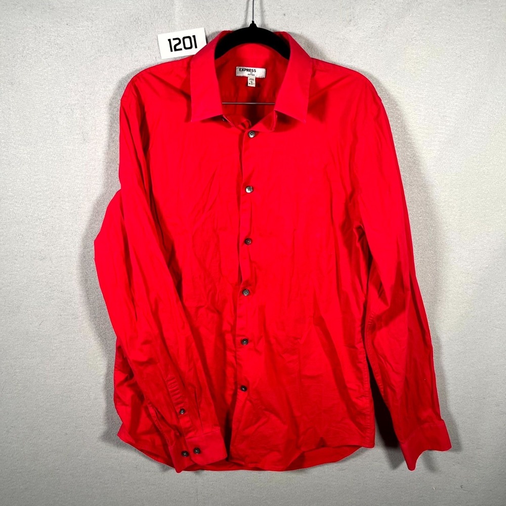 Express Dress Shirt Men Large 16-16.5 Red Stretch Fitted Button Up Career Formal